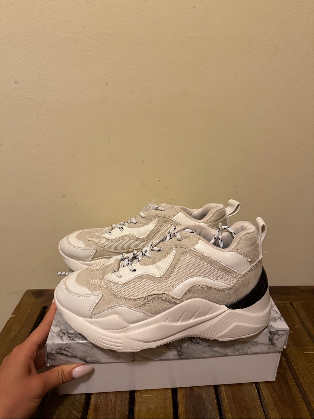 Men's Chunky Casual Sneakers in Beige and White